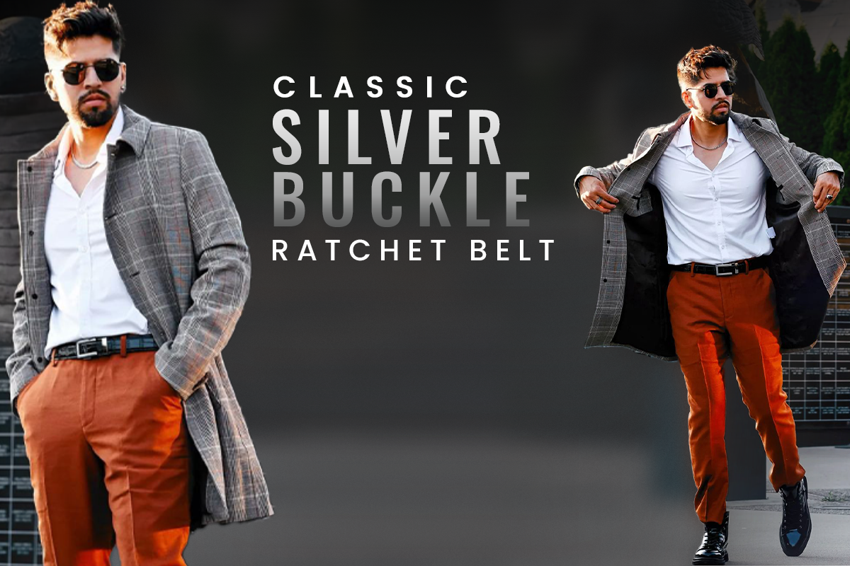 Classic silver buckle retchet belt