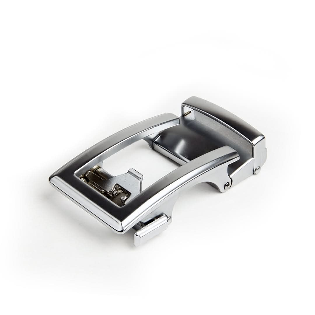 Classic Silver Ratchet Belt Buckle - Sleek Zinc Alloy Design