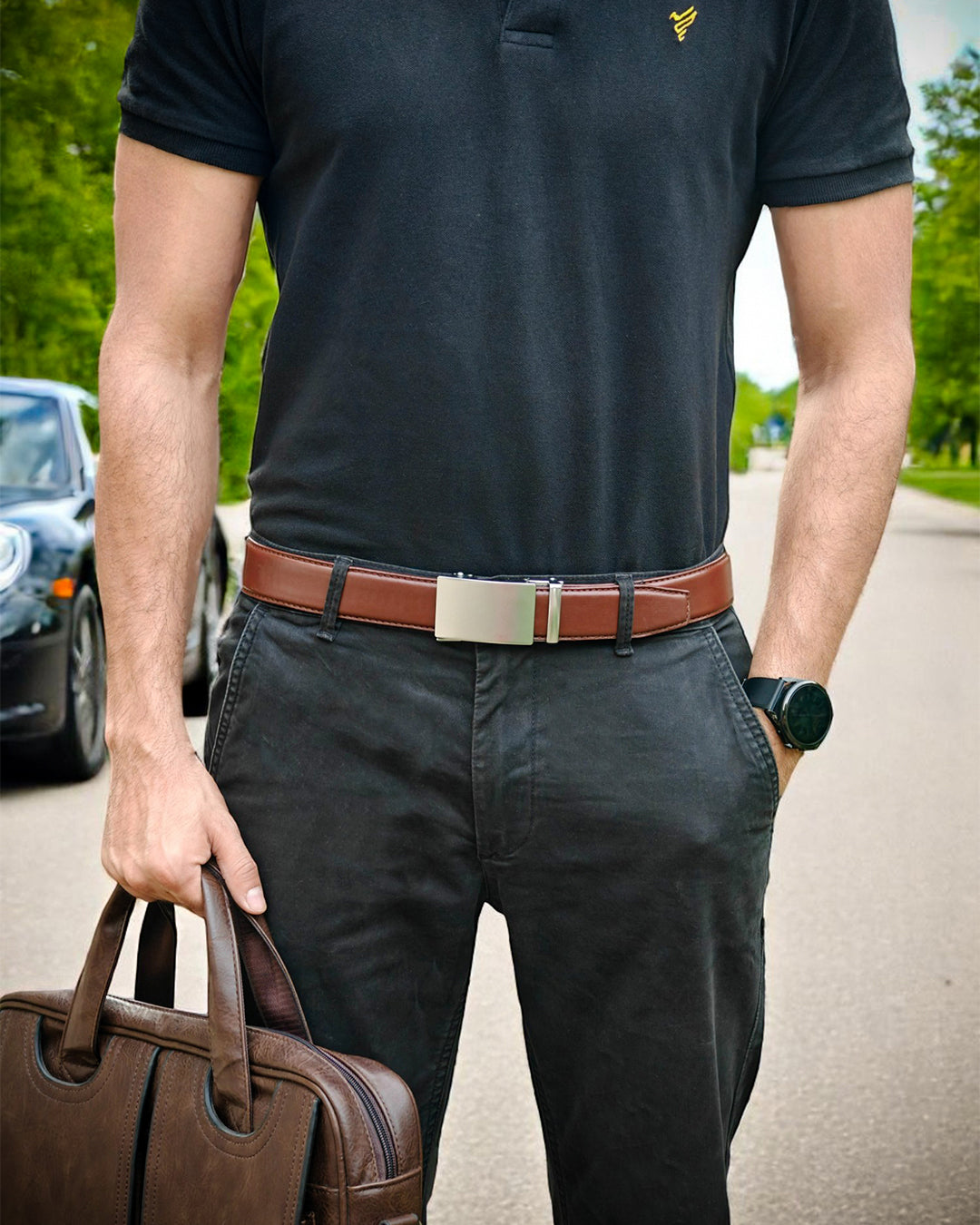 Alloy Buckle with Italian Leather Ratchet Belt
