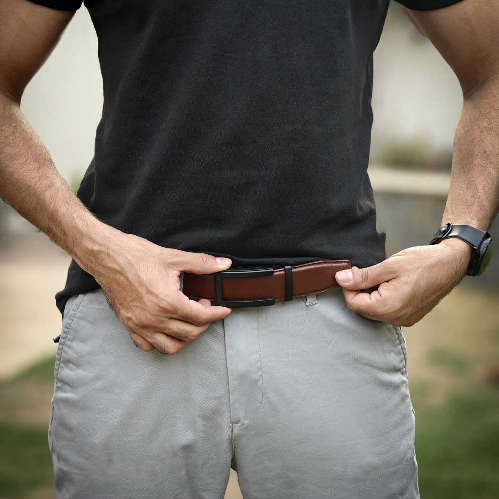 Classic Black Buckle with Italian Leather Ratchet Belt